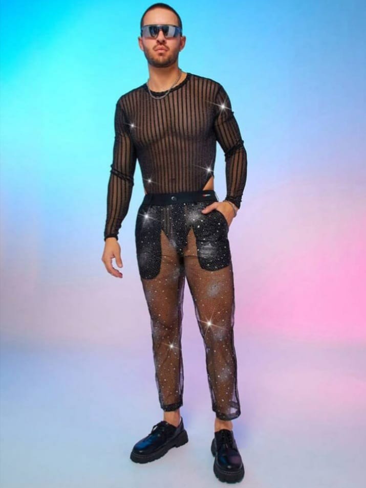 Men's Fashion Sexy Shiny See-Through Bodysuit